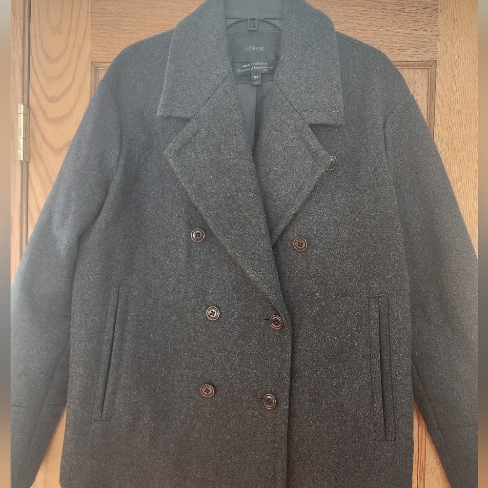 J Crew Melton Wool Coat, Heathered Grey Sz 10 Tall